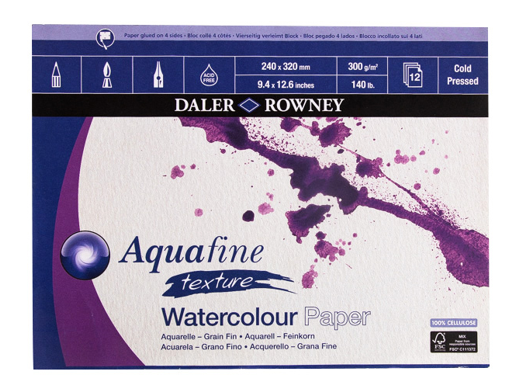 DALER ROWNEY AQUAFINE WATERCOLOUR TEXTURE BLOCK 300GSM 24X32CM 12 SHEETS