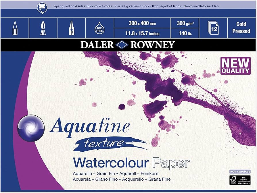 DALER ROWNEY AQUAFNE WATERCOLOUR TEXT BLK 300G 30X40CM 12 SHEETS