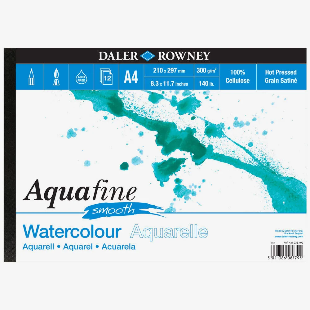 Daler Rowney Aquafine Watercolour Smooth Pad 300G A4 12 sheets