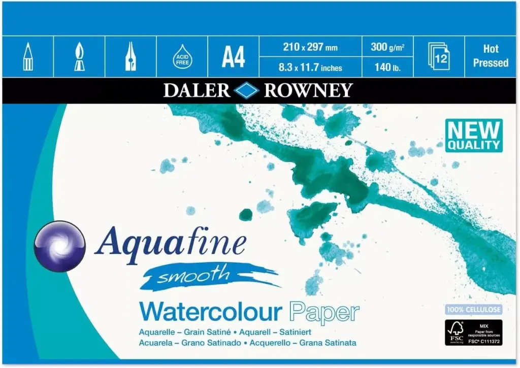 Daler Rowney Aquafine Watercolour Smooth Pad 300G A4 12 sheets