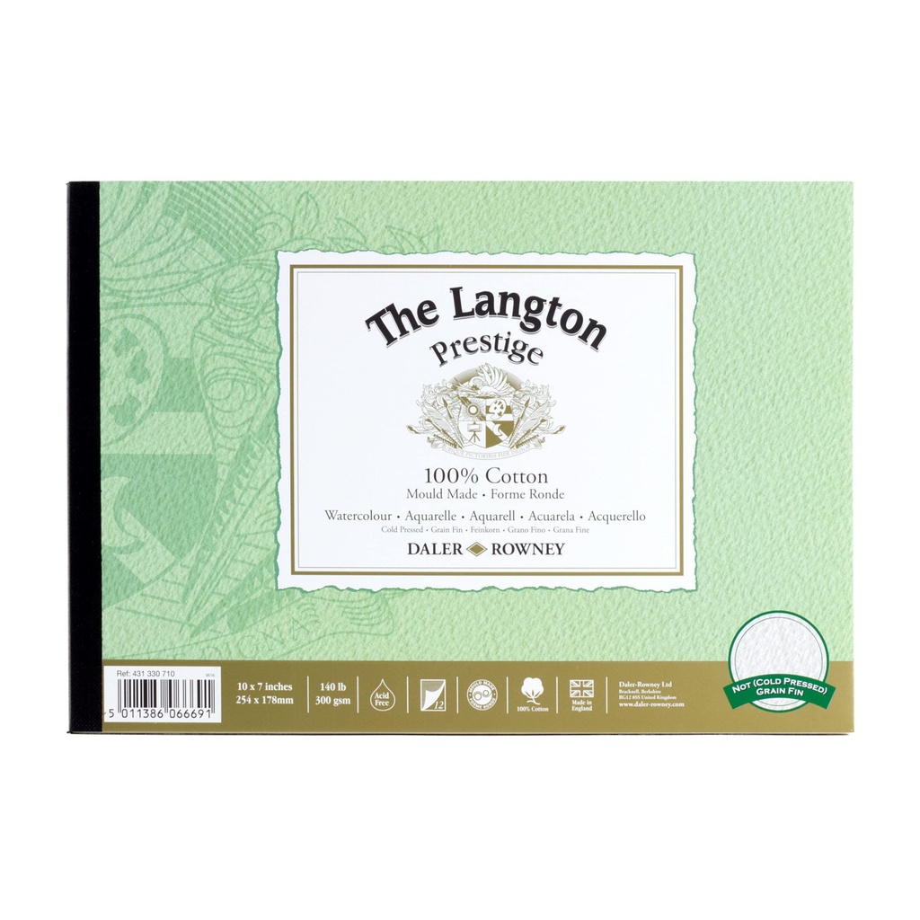 DALER ROWNEY LANGTON PRESTIGE WATERCOLOUR COLD PRESS PAD 300G 10X7 INCH 12 SHEETS