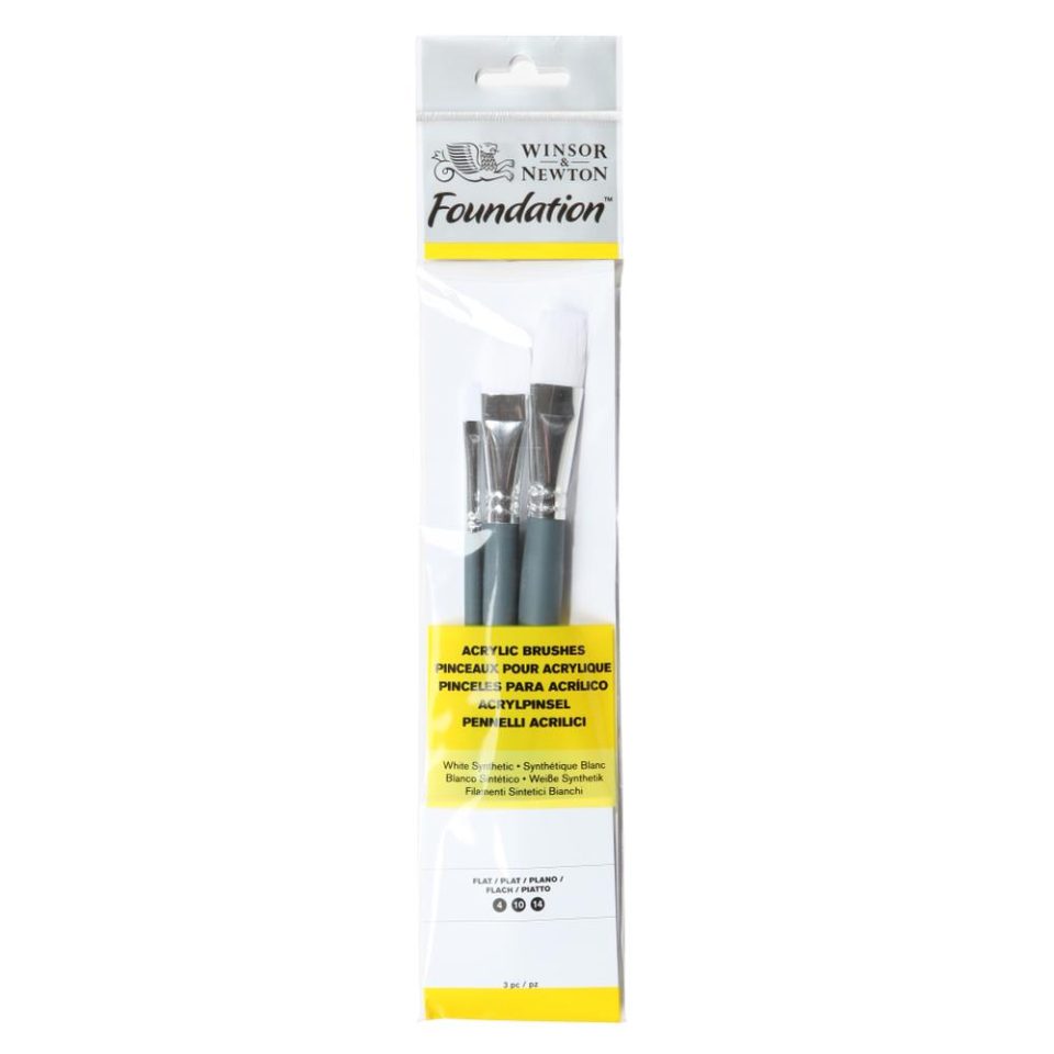 WINSOR & NEWTON FOUNDATION ACRYLIC SYNTHETIC BRUSH SHORT HANDLE 3 PACK