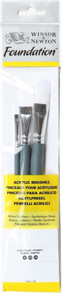 WINSOR & NEWTON FOUNDATION ACRYLIC SYNTHETIC BRUSH SHORT HANDLE 3 PACK