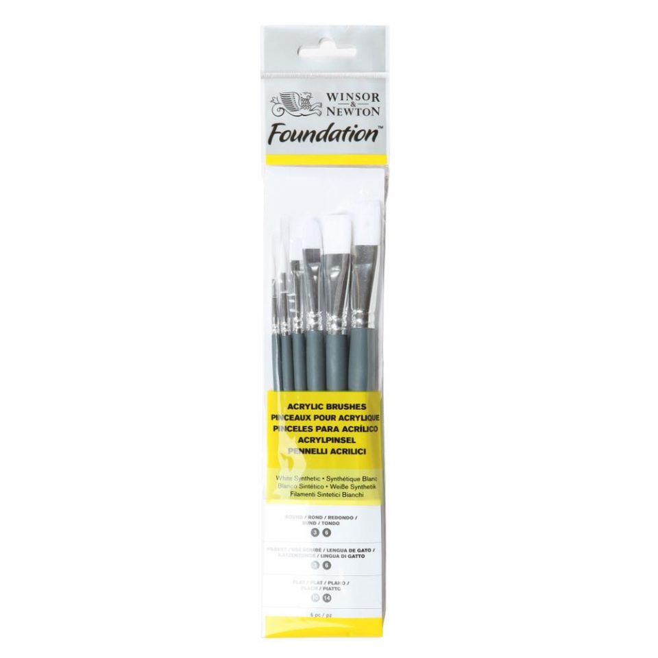 WINSOR & NEWTON FOUNDATION ACRYLIC SYNTHETIC BRUSH SHORT HANDLE 6 PACK