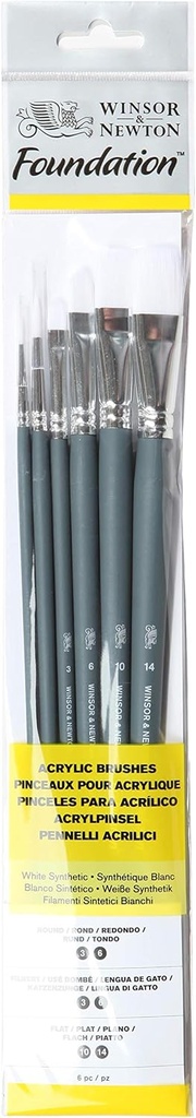 WINSOR & NEWTON FOUNDATION ACRYLIC SYNTHETIC BRUSH LONG HANDLE 6 PACK