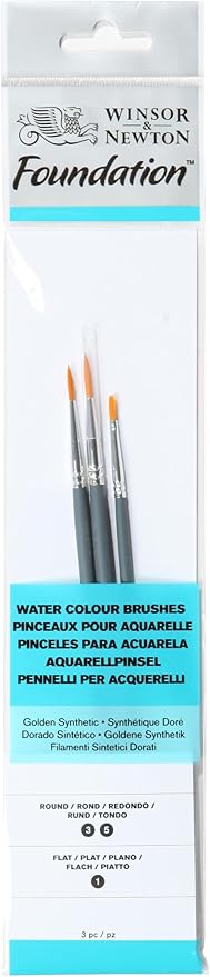 WINSOR & NEWTON FOUNDATION WATERCOLOUR SYNTHETIC BRUSH SH 3 PACK