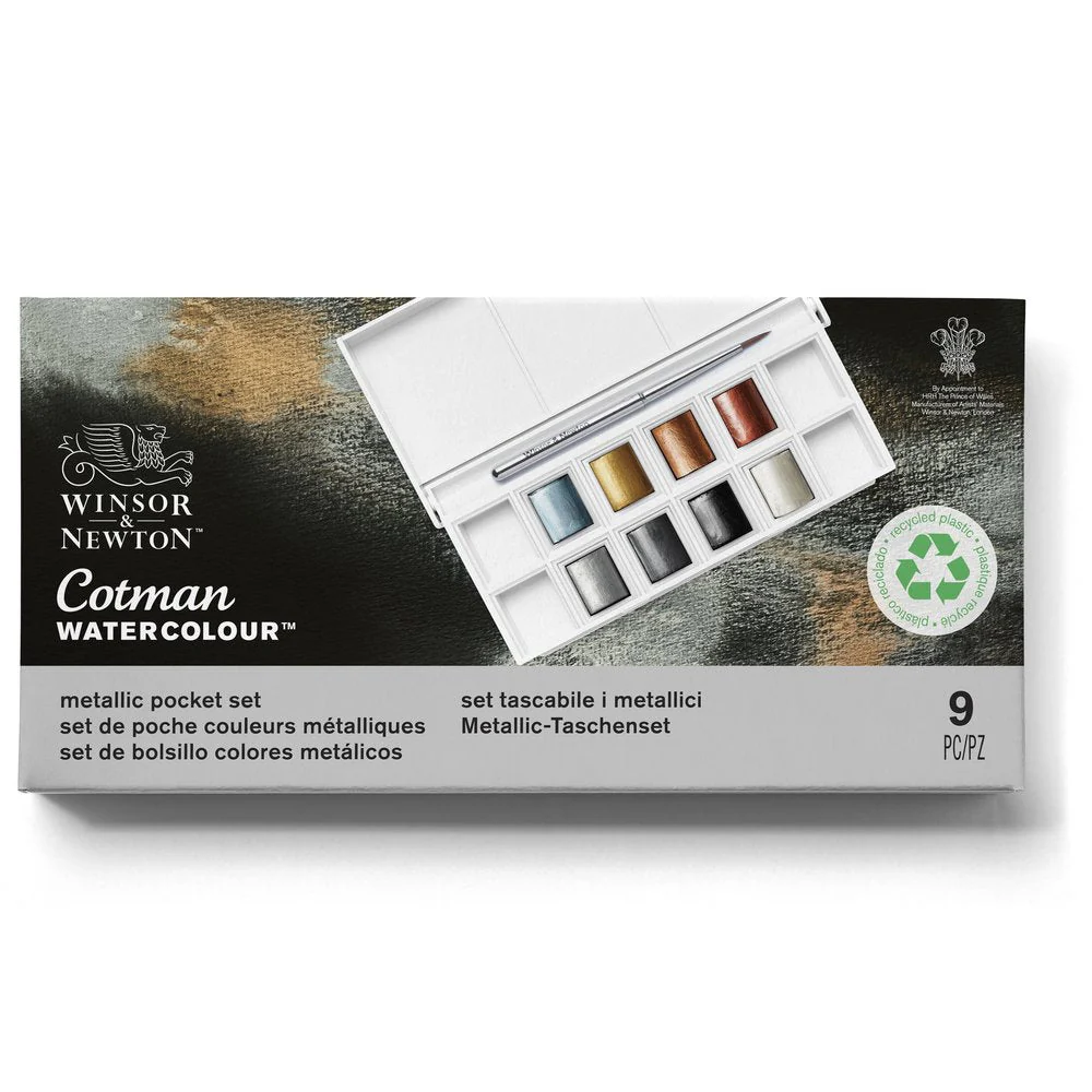 WINSOR & NEWTON COTMAN WATERCOLOUR 8 HALF PAN METALLIC POCKET SET
