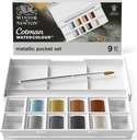 WINSOR & NEWTON COTMAN WATERCOLOUR 8 HALF PAN METALLIC POCKET SET