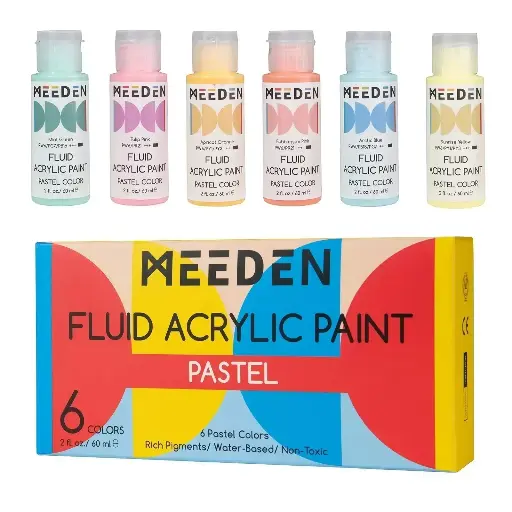 [1039] Meeden Fluid Pastel Acrylic Paint Set, 6 Colors, 60 ml / 2 oz
