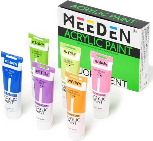 [1032] Meeden Fluorescent Acrylic Paint Set, 6 Tubes, 120 ml / 4.06 oz