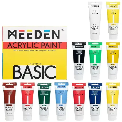 [1030] Meeden Basic Acrylic Paint Set, 12 Tubes, 120 ml / 4 oz
