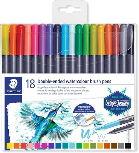 [3001 TB18] STAEDTLER DOUBLE-ENDED WATERCOLOUR MARKER BRUSH PENS 18 PCS 3001 TB18