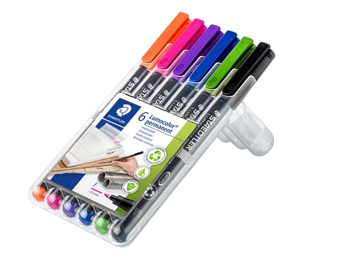 [318 WP6-1] STAEDTLER LUMOCOLOR UNIVERSAL PERMANENT MARKER FINE PENS 6PCS SET 318 WP6-1