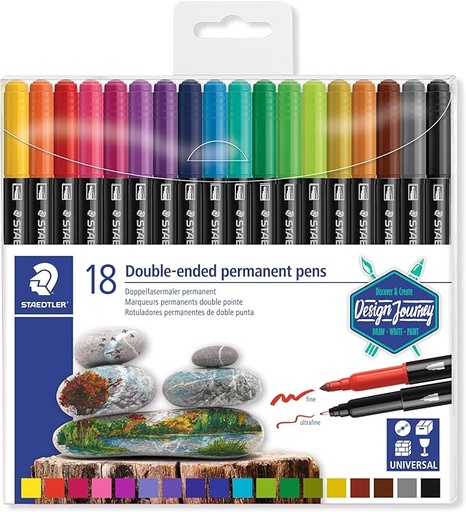 [3187 TB18] STAEDTLER DOUBLE-ENDED PERMANENT  MARKER PENS 18 PCS 3187 TB18