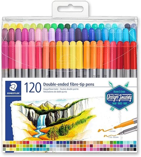 [3200 TB120] STAEDTLER DOUBLE-ENDED FIBRE-TIP MARKER PENS 120 PCS 3200 TB120