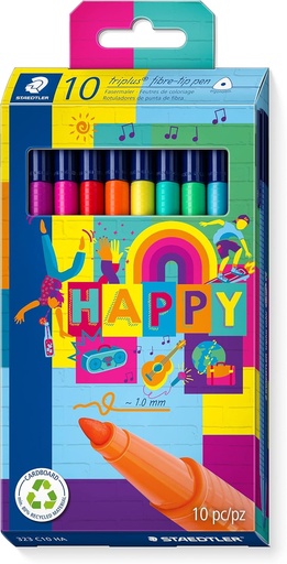 [323 C10 HA] STAEDTLER TRIPLUS FIBRETIP HAPPY PEN SET 10PCS 323 C10 HA