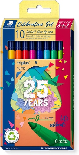 [323 C10 TA] STAEDTLER FIBRETIP PEN TRIPLUS COLOUR 10PCS BIRTH