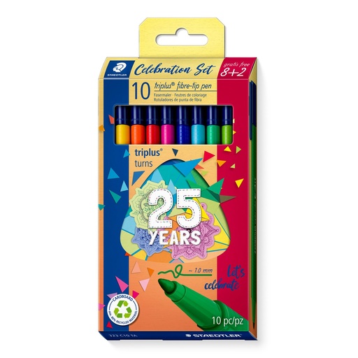 [323 C10 TA] STAEDTLER TRIPLUS FIBRETIP PEN SET 10PCS 25TH BIRTHD 323 C10 TA