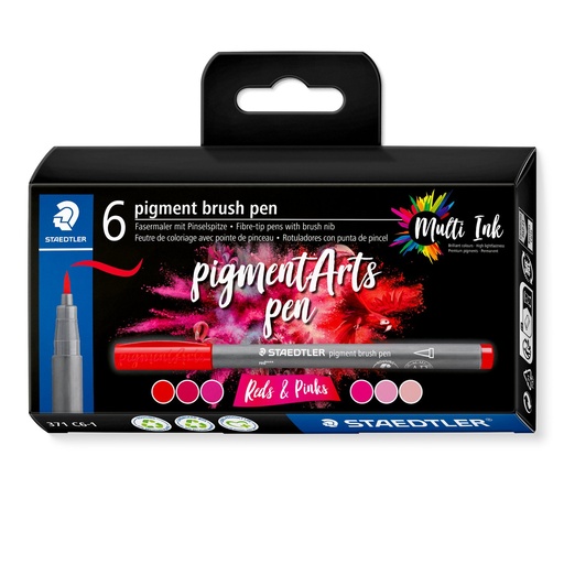 [371 C6-1] STAEDTLER PIGMENT BRUSH PENS REDS & PINKS 6 PCS 371 C6-1
