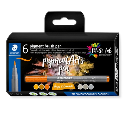 [371 C6-4] STAEDTLER PIGMENT BRUSH PEN GREYS & CARAMELS 6PCS 371 C6-4