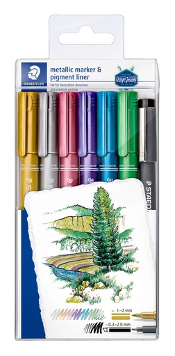 [8323-SWP6P] STAEDTLER METALLIC MARKER PEN SET 6PCS + 1 PIGMENT LINER 8323-SWP6P