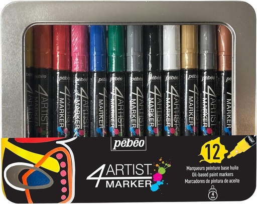 [580500] PEBEO OIL-BASED PAINT MARKER SET OF 12 - 4ARTIST MARKER 4MM - METAL BOX 580500