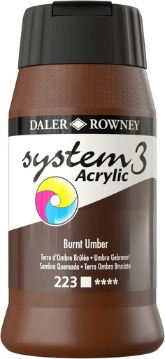 DALER ROWNEY SYSTEM 3 ACRYLIC 500ML BURNT UMBER