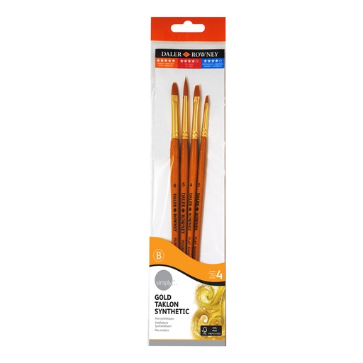 DALER ROWNEY SIMPLY GOLD TAKLON SYNTHETIC SHORT HANDLE 4PC BRUSH SET #4