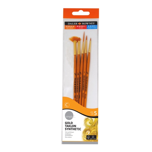 DALER ROWNEY SIMPLY GOLD TAKLON SYNTHETIC SHORT HANDLE 5PC BRUSH SET #1