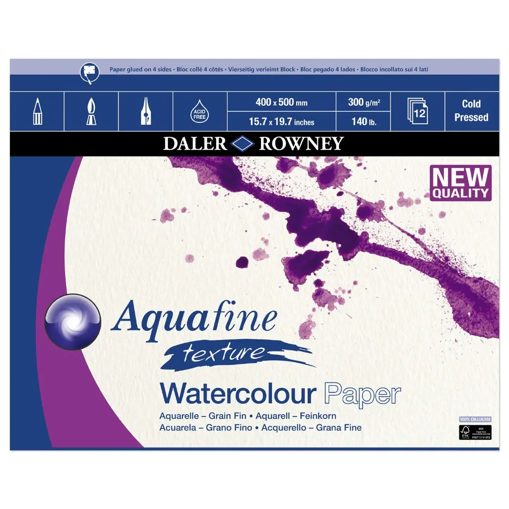 DALER ROWNEY AQUAFNE WC TXT BLK 300G 40X50CM 12SH