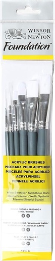 WINSOR & NEWTON FOUNDATION ACRYLIC SYNTHETIC BRUSH SHORT HANDLE 6 PACK