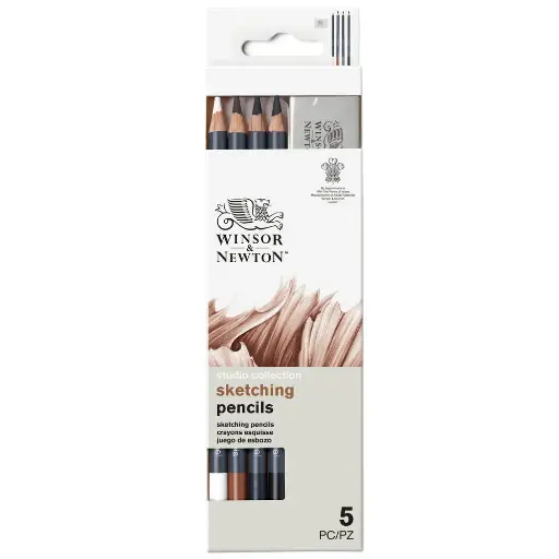WINSOR & NEWTON SKETCHING PENCIL X5 WITH ERASER BLISTER SET
