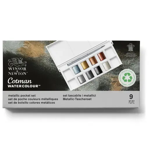 WINSOR & NEWTON COTMAN WATERCOLOUR 8 HALF PAN METALLIC POCKET SET
